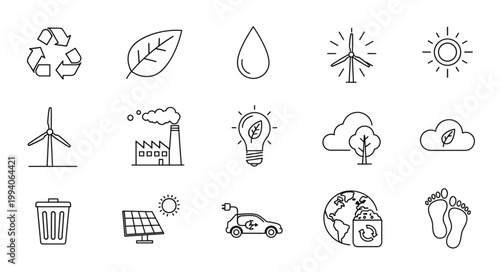 Collection of hand drawn eco friendly icons and symbols.