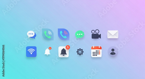 Collection of modern flat design icons for digital applications.