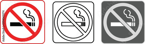 No smoking sign, prohibition symbol, stop smoking icon, forbidden cigarette, warning notice, vector.