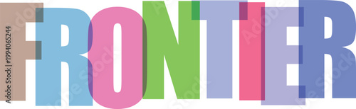 Frontier typography with overlapping colorful letters on white background
