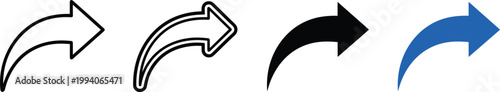 Set of curved arrow icons in outline and solid styles representing share redirection send and navigation symbols.