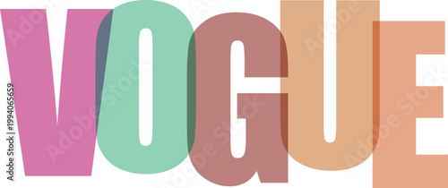 Vogue text typography with overlapping colorful letters in minimalist style