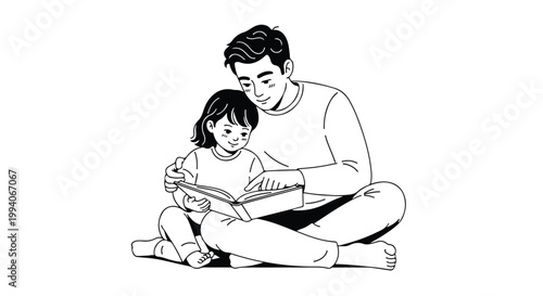 A loving father reads a book to his child on Fathers Day, strengthening their bond and creating happy family moments