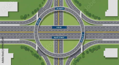 Aerial View of a Complex Highway Interchange with Multiple Lanes.