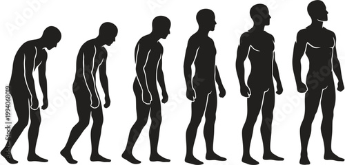 human evolution silhouette sequence from primitive to modern strong man
