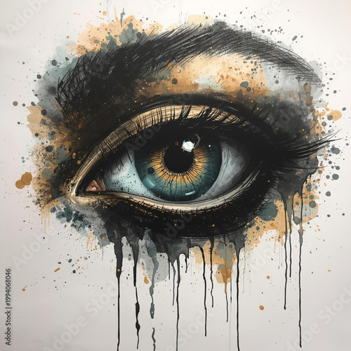 Closeup of a human eye with makeup.