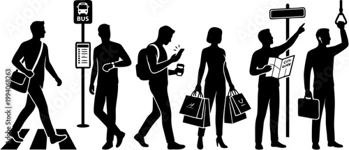 urban city lifestyle silhouette daily activity people set