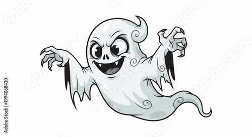 Cartoon ghost character with spooky expression on white background
