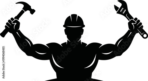 Minimalist Black and White May Day Worker Silhouette Asset