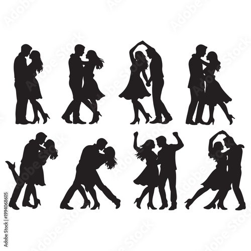 Happy Couple Dancing Silhouettes – Romantic Vector Collection