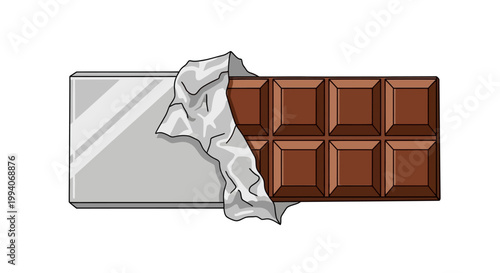 Illustration of chocolate bar with partially opened wrapper