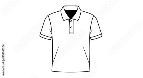 Minimalist black and white vector illustration of a polo shirt