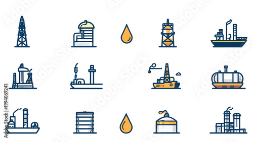 petroleum industry theme icon set