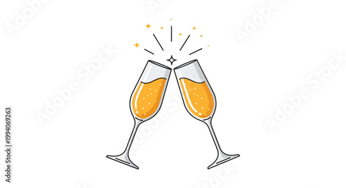 Illustration of Two Clinking Champagne Glasses with Sparkles