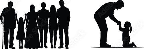 Multigenerational family silhouettes with child, elder, and nurturing parent moments showing unity, care, guidance, and relationships across generations