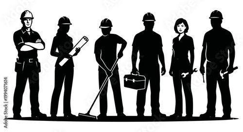 Labor Day Worker Protest or Demonstration Silhouette Element