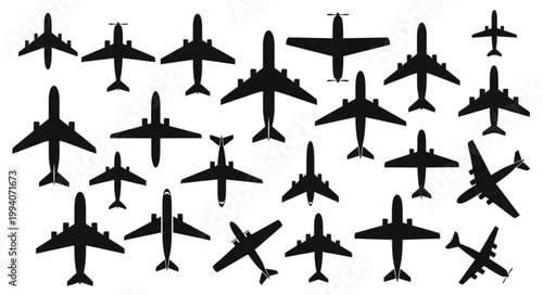 Collection of Airplane Silhouettes for Aviation and Travel Themes.
