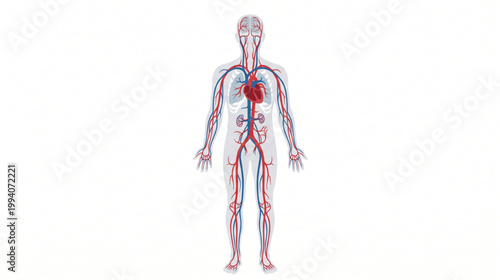 Human Circulatory System Anatomy Diagram with Heart and Blood Vessels
