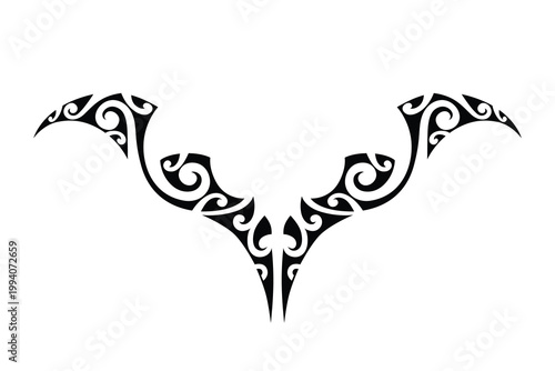 polynesian maori tribal ornament in traditional tattoo style. Elongated decorative band with ethnic geometric patterns and flowing shapes. Ideal for waist tattoo lower back tattoo belly design or brac