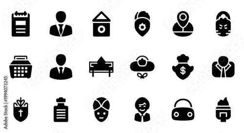 Collection of Black Business Icons Set.