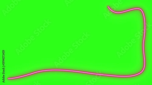 Neon light effect line design animation on green screen