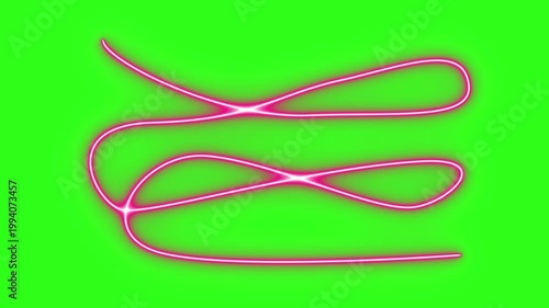 Neon light effect line design animation on green screen