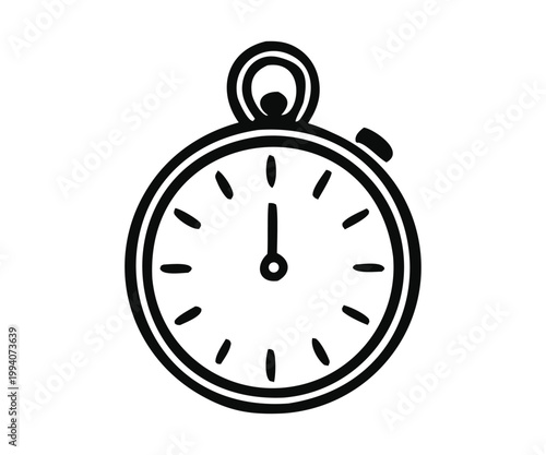 Simple black and white illustration of a classic stopwatch design