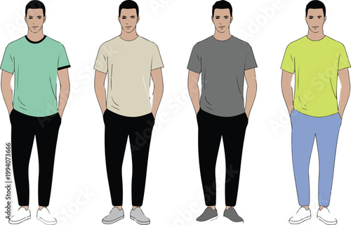 Modern Men Fashion Style Collection with Trendy Outfits Stylish Male Characters in Contemporary Clothing Designs