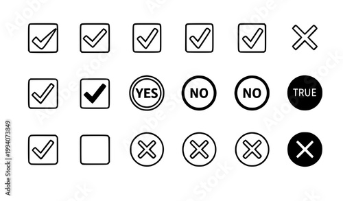 Check cross outline icon collection checkbox yes no symbols vector isolated on white