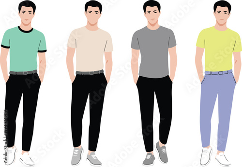 Modern Men Fashion Style Collection with Trendy Outfits Stylish Male Characters in Contemporary Clothing Designs