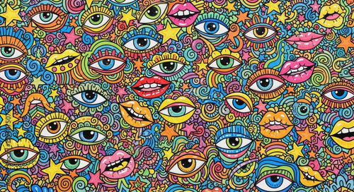 Psychedelic Eyes and Lips Pattern.