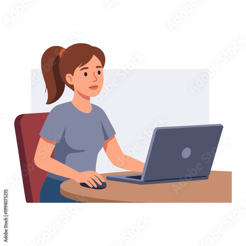 Woman sitting at desk working on laptop with surprised expression indoors