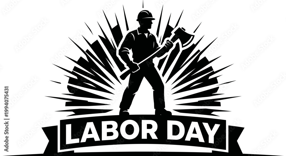 Fototapeta premium High-Contrast Labor Day Industrial Worker Silhouette Vector