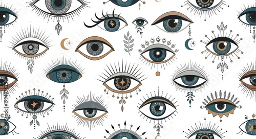 Mysterious Eyes Pattern with Celestial Elements.