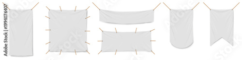 Blank white vinyl banners, flags and pennants