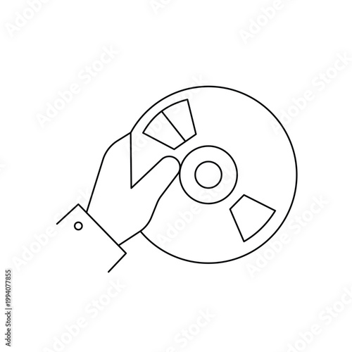 Digital data storage icon. Hand holding a CD or DVD disc for multimedia and software backup.Editable stroke, Vector illustration, Line art Icon, Symbols.