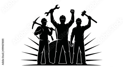 1st May Workers Day Solidarity Silhouette Construction Worker