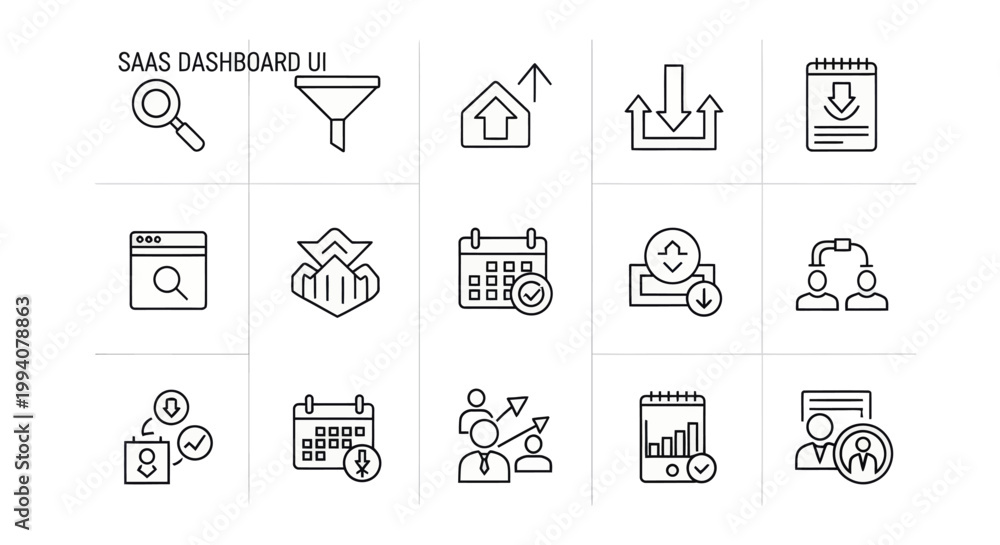 Fototapeta premium SaaS Dashboard UI Line Icons for Business and Technology.