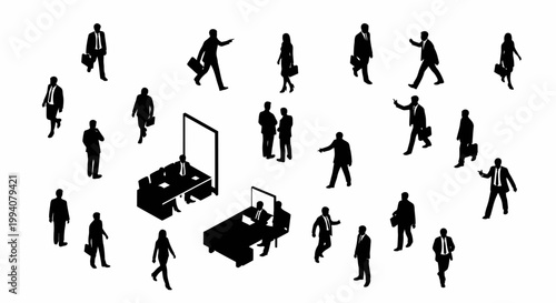 isometric business people silhouettes illustrate corporate office teamwork and daily professional activity perfect for hr and organizational concepts