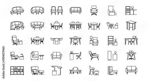 architectural furniture symbols vector icon set for interior design and floor plans featuring various home and office pieces