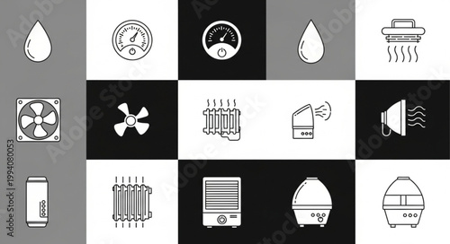 Collection of climate control and air quality icons.