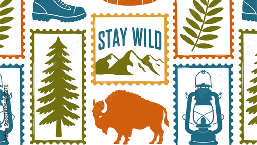 Vintage postage stamp collage featuring wildlife and scenic landscapes Vector