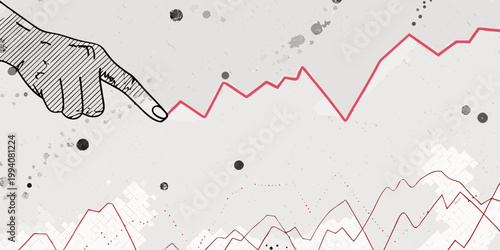 A hand points to a declining trend on a financial graph illustration