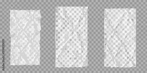 Three crumpled paper pieces isolated on a transparent background