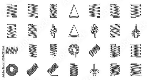 collection of various types of linear springs and spring coils icons