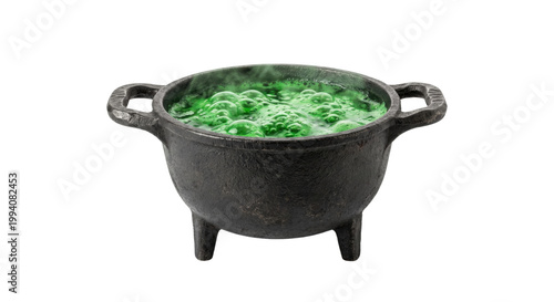 Obraz na płótnie Bubbling green potion in a cast iron cauldron