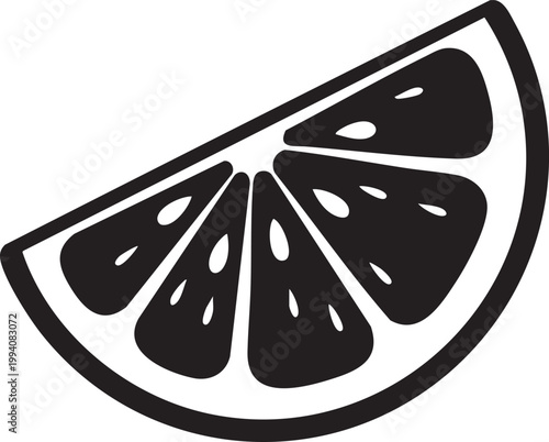 Black and white citrus slice vector icon, lemon or orange wedge, fruit symbol, food illustration