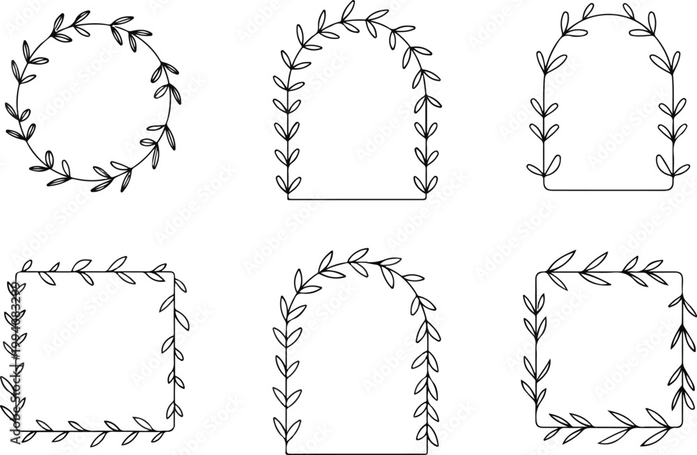 Obraz premium Versatile Botanical Frame Variety Pack with Organic Shapes and Delicate Leaves for Stylish Design Layouts