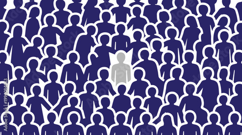 Light Grey Silhouette Standing Out From a Crowd of Dark Blue Silhouettes Conceptualizing Individuality and Uniqueness