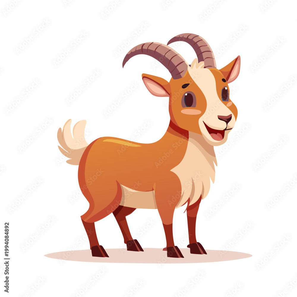 Obraz premium A cartoon goat stands on a surface with its mouth open and horns visible.